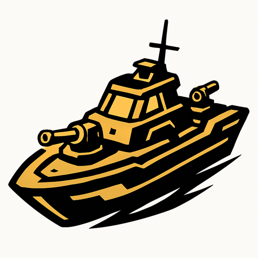 The small warship is fast and agile, designed for quick attacks and evading enemy fire. It has light armor and carries a few small cannons. Its compact size makes it harder to hit but less durable..
In-Game asset.  2d.  High contrast.  No shadows