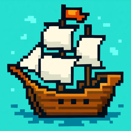 barco de pixeles.
In-Game asset.  2d.  High contrast.  No shadows