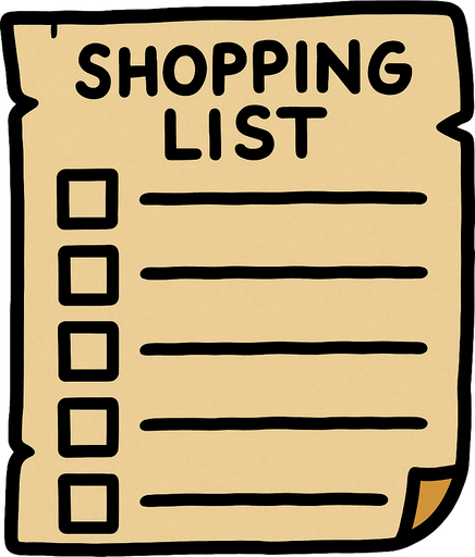 Shopping list that is blank.
In-Game asset.  2d.  High contrast.  No shadows
