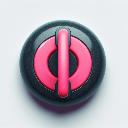black curling stone with pink top, top view.