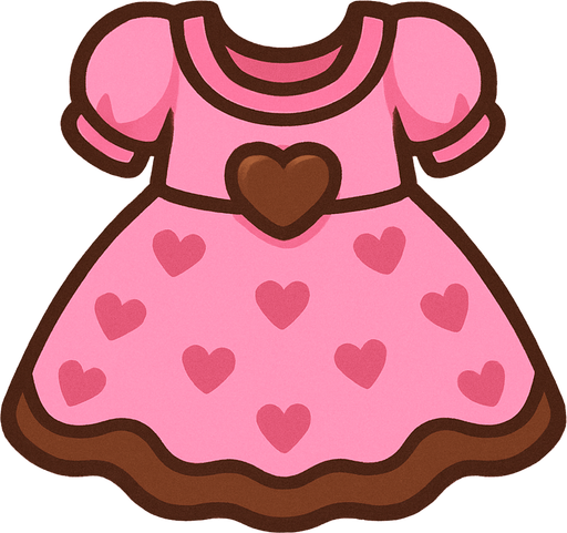 cute pink heart chocolate design dress top view..
In-Game asset.  2d.  High contrast.  No shadows
