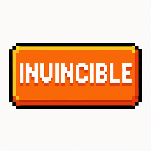 A button that has invincible written on it.
In-Game asset.  2d.  High contrast.  No shadows. pixel art