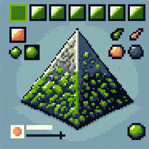 A pixel art triangle obstacle, colored green, with a textured surface and cracks indicating wear and tear..
Single Game Texture. In-Game asset. 2d. Blank background. High contrast. No shadows.