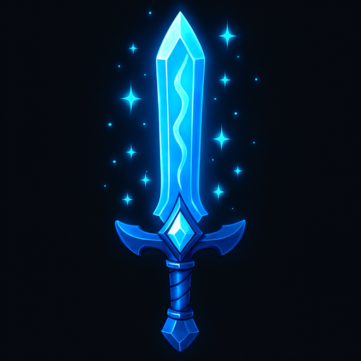 espada azul con destellos.
In-Game asset.  2d.  High contrast.  No shadows