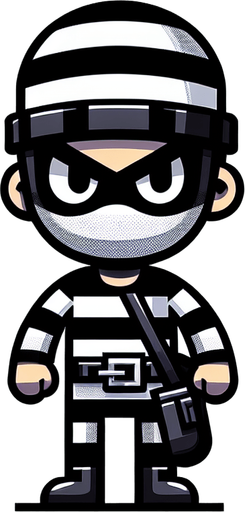robber.
Single Game Texture. In-Game asset. 2d. Blank background. High contrast. No shadows.