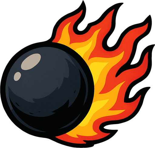 bola de cañon con fuego.
In-Game asset.  2d.  High contrast.  No shadows
