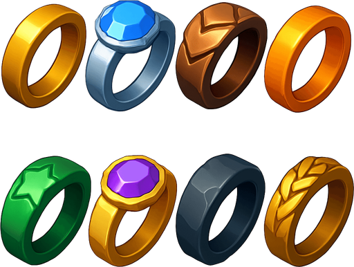 Pack of different rings.
In-Game asset.  High contrast.  No shadows. 3D