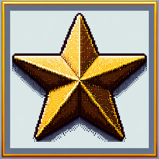 Golden star. Dot picture. Single Game Texture. In-Game asset. 2d. Blank background. High contrast. No shadows.