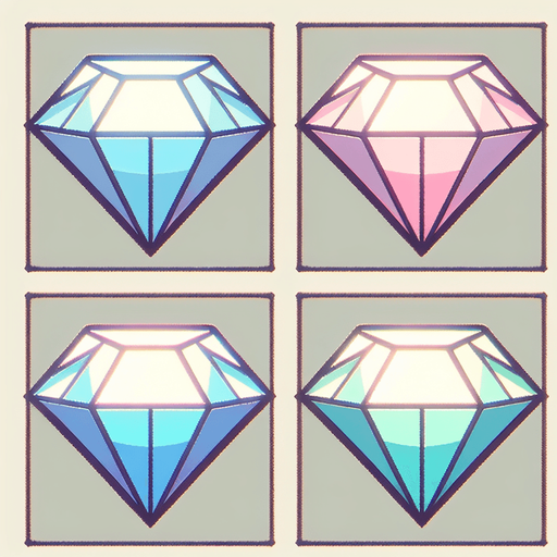 4 разных бриллианта с видом спереди, Обведенный, постэльные цвета.
Single Game Texture.  In-Game asset.  2d.  Blank background.  High contrast.  No shadows
