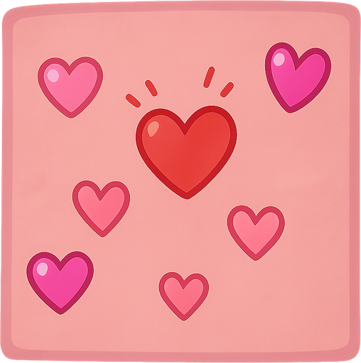 Dusty pink wall with hearts inside
. No background. Transparent background. Blank background. No shadows. 2d. In-Game asset. flat Let the hearts be hearts of vibrant colors and various pink emojis and let the wall be square