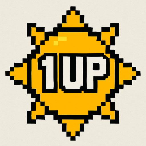 un sol con la leyenda "1 UP".
In-Game asset.  2d.  High contrast.  No shadows