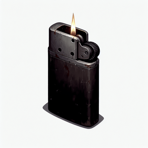 a simple dirty, dark and eerie lighter.
Single Game Texture. In-Game asset. 2d. Blank background. High contrast. No shadows.