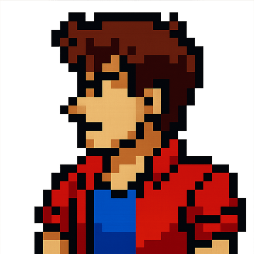 A human character, player from an arcade retro game, looking like in the 80s 90s, hair, male, looking right, pixel style.
In-Game asset.  2d.  High contrast.  No shadows
