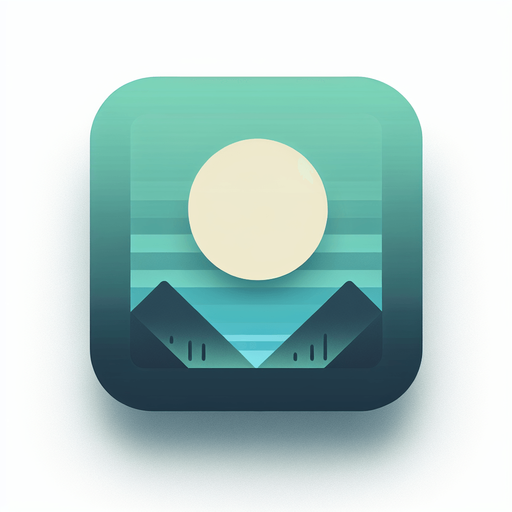 A square app store icon with rounded edges, designed for a Picture File app. The icon features a basic landscape graphic in the center, showing a simple mountain and sun design. The background is a gradient of light green to blue, keeping the aesthetic clean and visually appealing.
Single Game Texture. In-Game asset. 2d. Blank background. High contrast. No shadows.