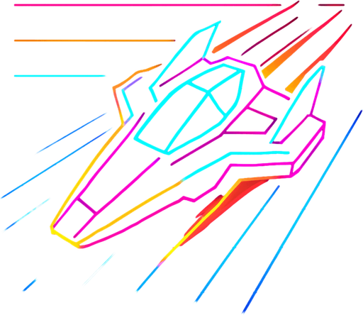 synthwave neon glow audiosurf or f-zero like ship.
In-Game asset.  2d.  High contrast.  No shadows