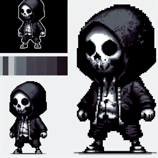 a kid thief in wearing a black hoodie. Also looking like a zombie Single Game Texture. In-Game asset. 2d. Blank background. High contrast. No shadows.