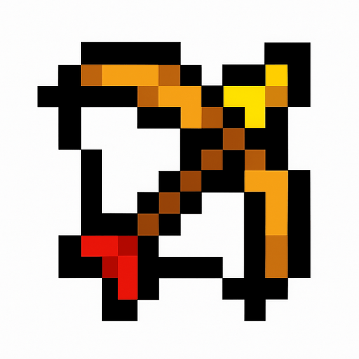 4x4pixel bow and arrow.
In-Game asset.  2d.  High contrast.  No shadows. Black outline