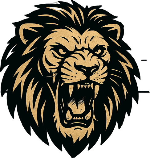 A scary lion image with wooden background.
In-Game asset.  2d.  High contrast.  No shadows