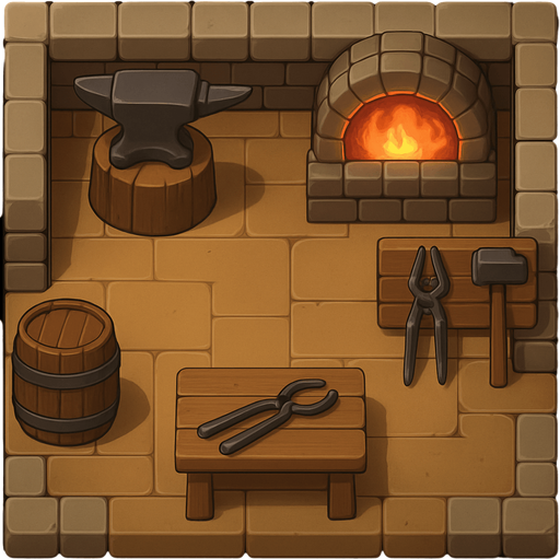 kale olmasın. Top down bir orta çağ demirci evi olsun