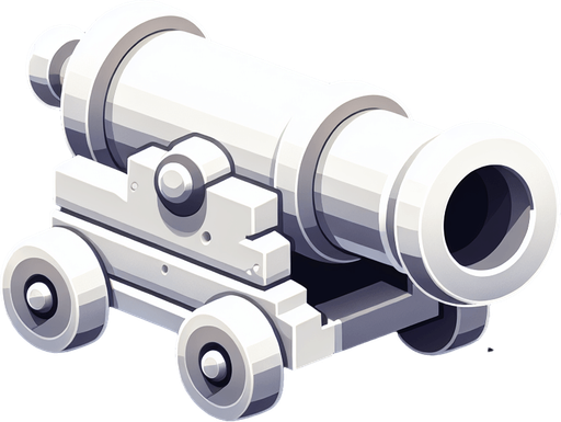 White cannon.
Single Game Texture.  In-Game asset.  2d.  Blank background.  High contrast.  No shadows
