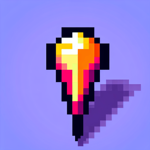 8-bit pixelated triangle pick.
Single Game Texture. In-Game asset. 2d. Blank background. High contrast. No shadows.