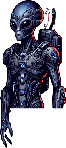 An alien with high tec weaponry and armory.
Single Game Texture.  In-Game asset.  2d.  Blank background.  High contrast