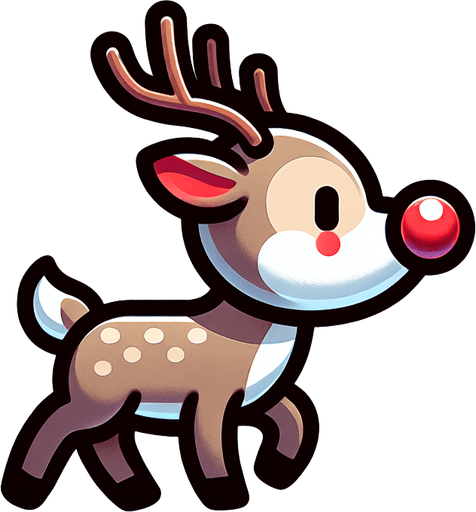 Profil view of a cute little santa's reindeer with a red nose, walking in the right direction. no background . no floor. In-Game asset. 2d. Blank background. High contrast. No shadows.