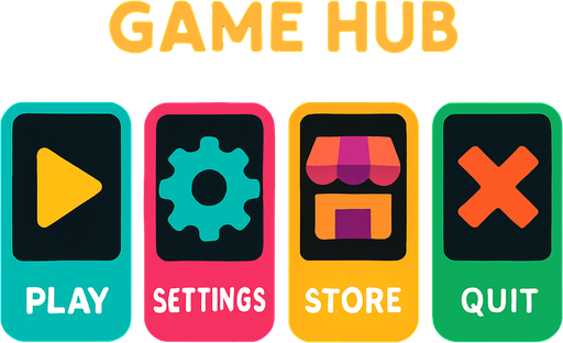 Game hub with a black background.
In-Game asset.  2d.  High contrast.  No shadows