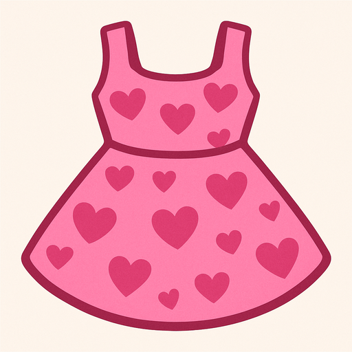 cute pink heart design dress top view..
In-Game asset.  2d.  High contrast.  No shadows