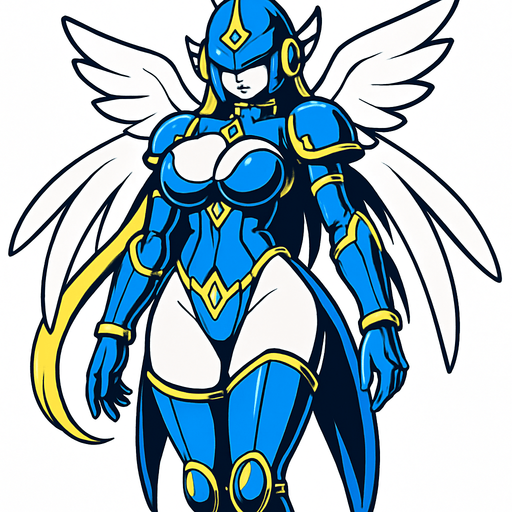Ophanimon blue armor complete body sensual.
In-Game asset.  2d.  High contrast.  No shadows