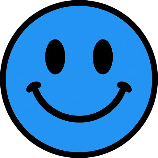a happy blue circle simple.
In-Game asset.  2d.  High contrast.  No shadows