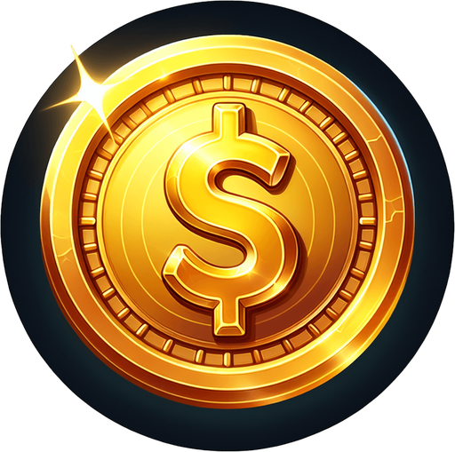Gold coin.
Single Game Texture.  In-Game asset.  2d.  Blank background.  High contrast.  No shadows
