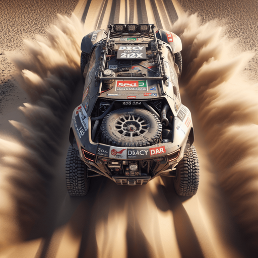 Photorealistic Cross-Country Dakar-Rally-Car from topback view.