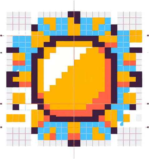 an 8-bit sun
Single Game Texture. In-Game asset. 2d. Blank background. High contrast. No shadows.