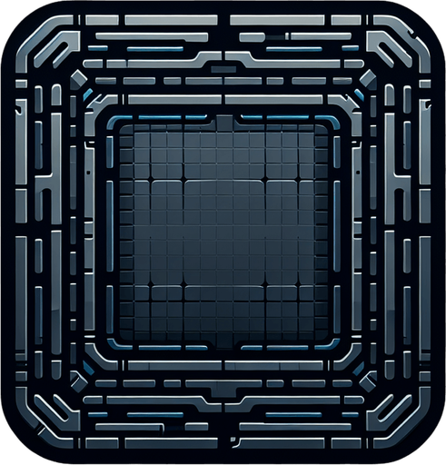 Scifi Square with thin, rounded corners. Dark grey. 2d.
Single Game Texture. Little blue outline