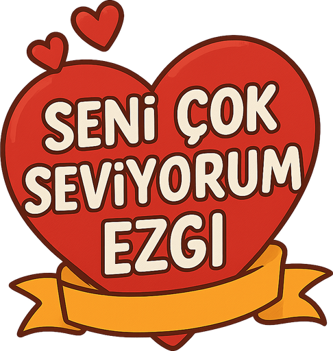 "Seni Çok Seviyorum Ezgi" yazan bir görsel. No background. Transparent background. Blank background. No shadows. 2d. In-Game asset. flat