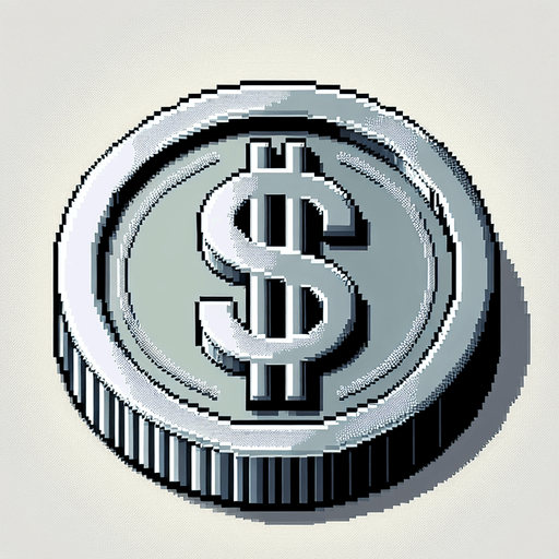 silver coin, $ sign on it, snes art.
Single Game Texture.  In-Game asset.  2d.  Blank background.  High contrast.  No shadows