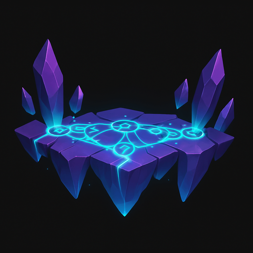 Design a single floating 2D game platform made of levitating crystal shards, connected by glowing magical runes or light energy. No ice or snow. The platform should feel arcane and unique. No background..
In-Game asset.  2d.  High contrast.  No shadows