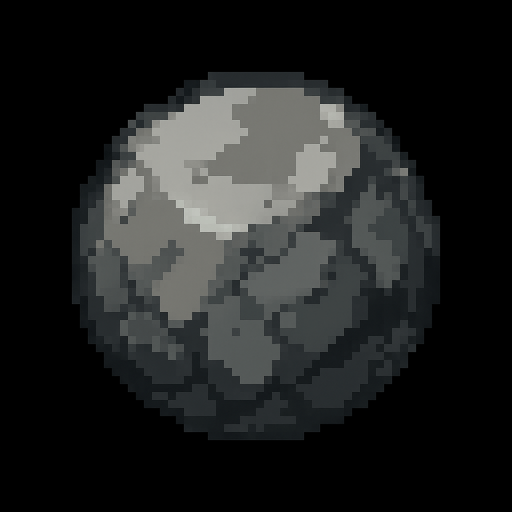 Quiero una roca de color gris, circular, en estilo 32 bits.
In-Game asset.  2d.  High contrast.  No shadows