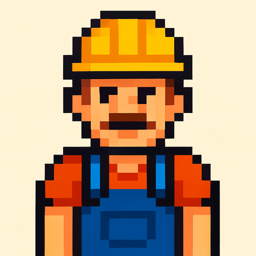 Hombre trabajador mirando a la cámara pixel art.
In-Game asset.  2d.  High contrast.  No shadows