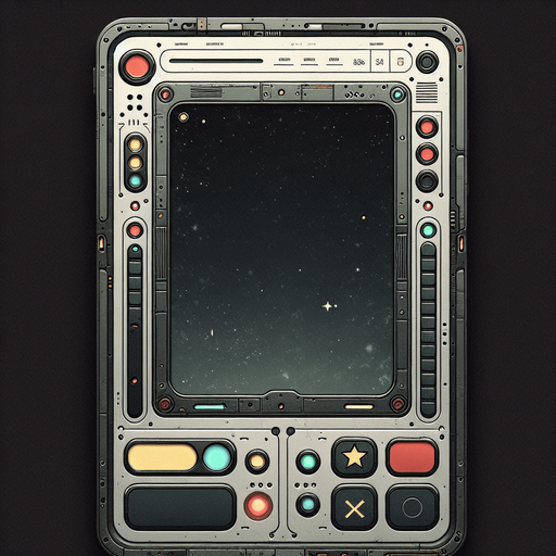 Design a clean and minimalistic landscape-oriented mobile phone interface inspired by Star Wars, adhering to user-friendly web design principles. The frame has a sleek, weathered industrial aesthetic with rounded edges and a muted metallic finish. The screen is completely empty, providing a clean and open space.

At the bottom of the HUD, align four large buttons in a simple, straight row. Each button features a unique, bold shape: a triangle, a square, an X, and a star. The buttons are evenly spaced, brightly colored (e.g., red, green, blue, yellow), and have a subtle glow with smooth, tactile designs to make them visually distinct and user-friendly.

The background incorporates faint industrial details, such as subtle panel lines or rivets, to reinforce the Star Wars aesthetic without overwhelming the design. The interface balances functionality and thematic style while maintaining a minimalist and intuitive layout focused on the aligned button array..
Single Game Texture. In-Game asset. 2d. Blank background. High contrast. No shadows.