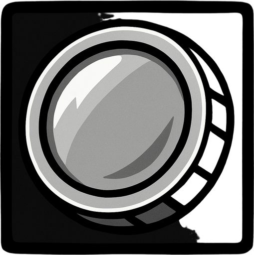 flat black framed silver coin
In-Game asset.  2d.  High contrast.  No shadows