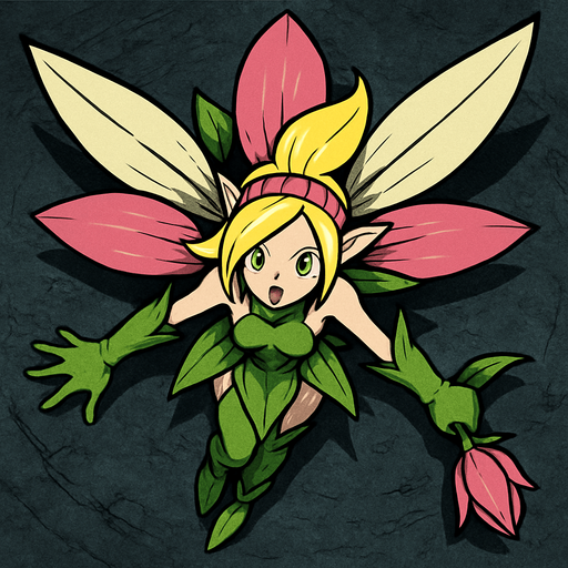 Lillymon, visto desde arriba, calidad y detalles altamente épicos.
In-Game asset.  2d.  High contrast.  No shadows