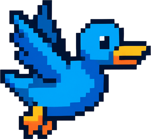 pixart blue duck flying.
In-Game asset.  2d.  High contrast.  No shadows