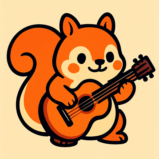 a cute squirrel with a gutair.
In-Game asset.  2d.  High contrast.  No shadows