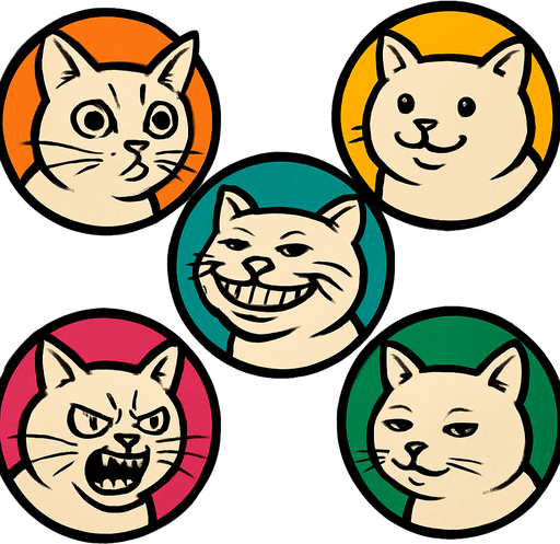 5 figuras redondas de memes de gatos