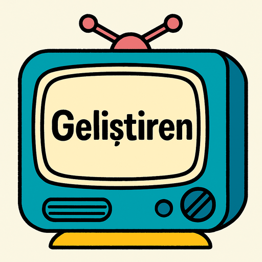 Draw the dreamy TV from Doraemon, and write "Geliştiren" on it..
In-Game asset.  2d.  High contrast.  No shadows
