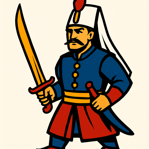 Kılıçlı yeniçeri.
In-Game asset.  2d.  High contrast.  No shadows