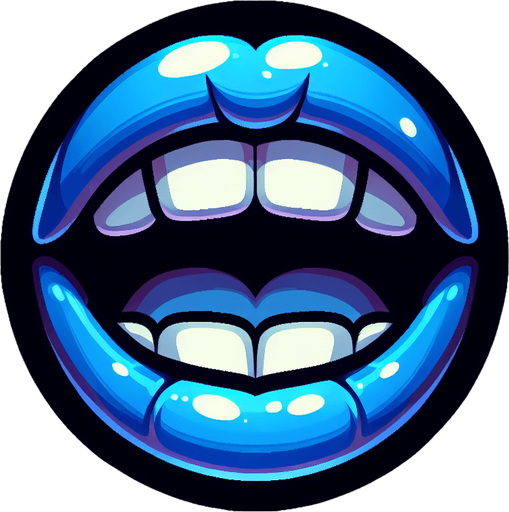 Make a cartoon styled mouth that is blue.
Single Game Texture.  In-Game asset.  2d.  Blank background.  High contrast.  No shadows