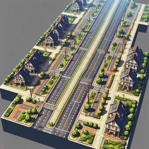 Town road 🛣️.
Single Game Texture. In-Game asset. 2d. Blank background. High contrast. No shadows.